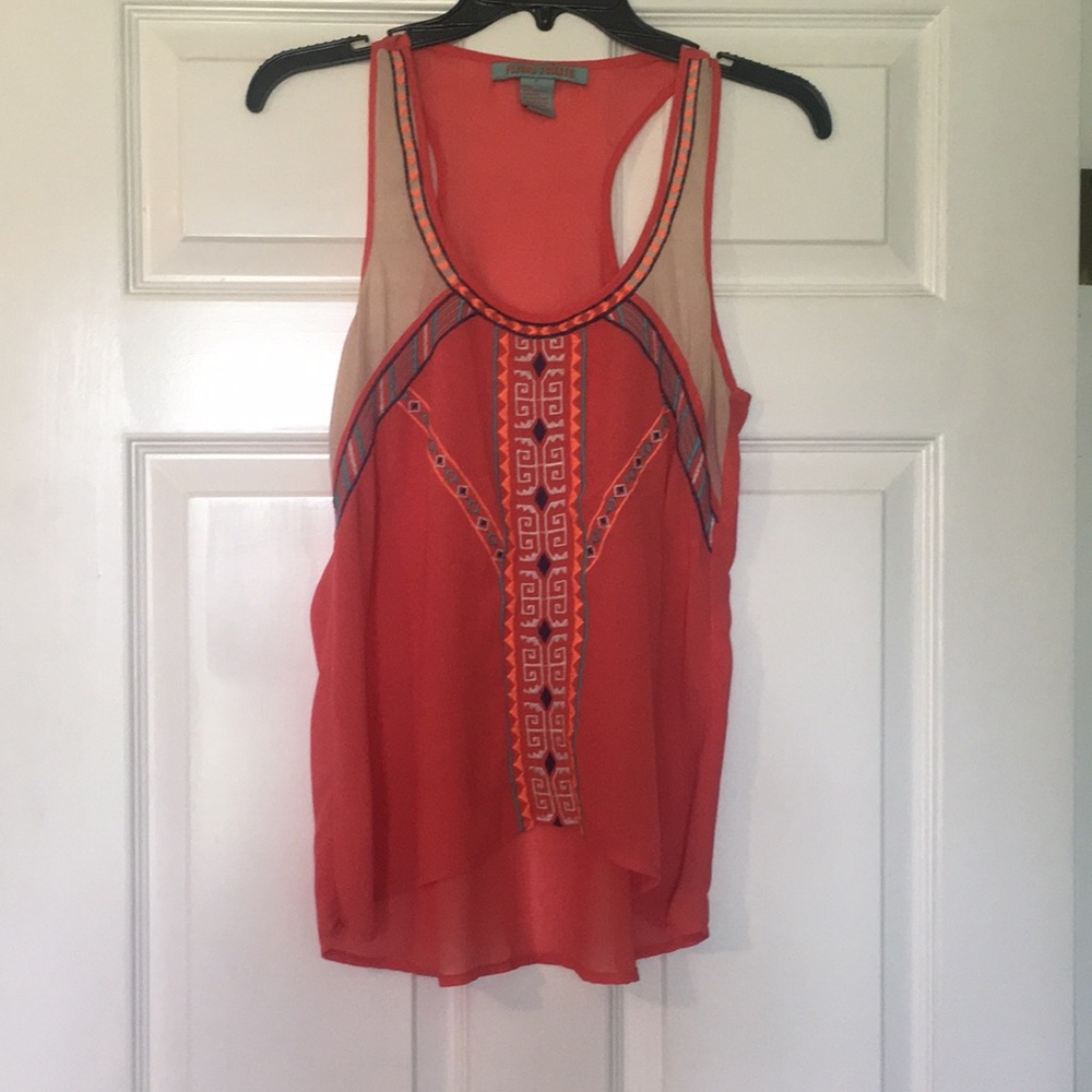 Peach Tank with embroidery detail
